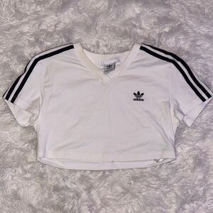 Adidas Women's White and Black Striped Crop Top